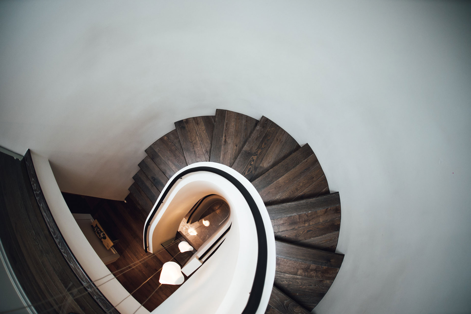 Fort McHenry spiral stairs wood - American Heritage flooring by Cochran's Lumber