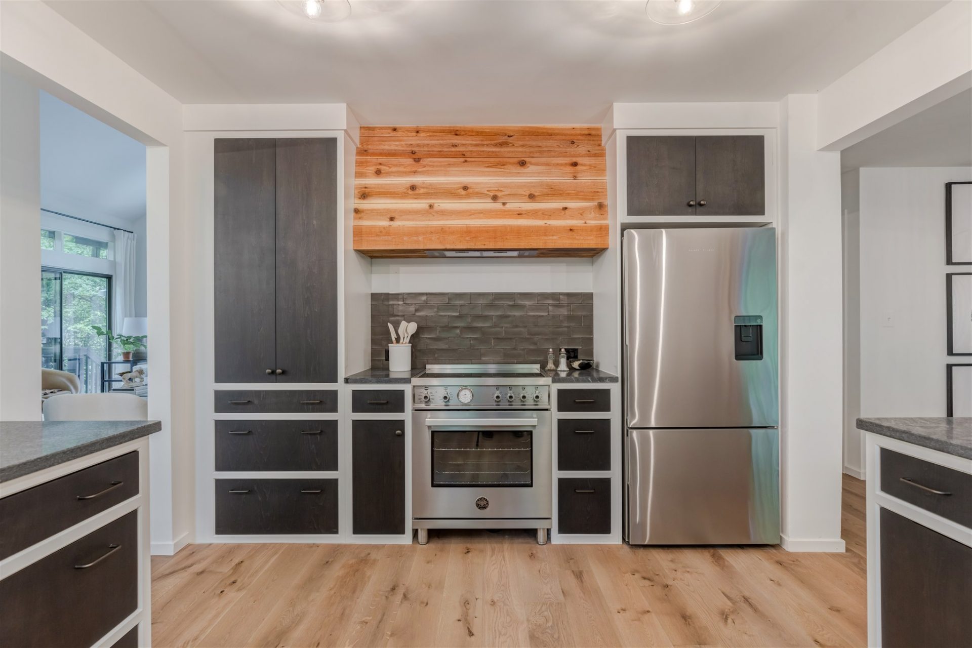 Image of Kitchen with Accent Wall using Barn Wood Panels